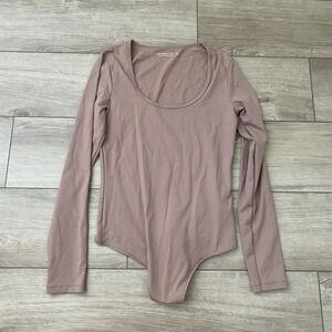 Abercrombie & Fitch Soft AF Collection Bodysuit Womens Small Tan Top Scoop Neck